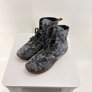 Dr. Martens Hackney Blue Floral Tapestry Canvas Lace Up Boots Womens 8 AW004